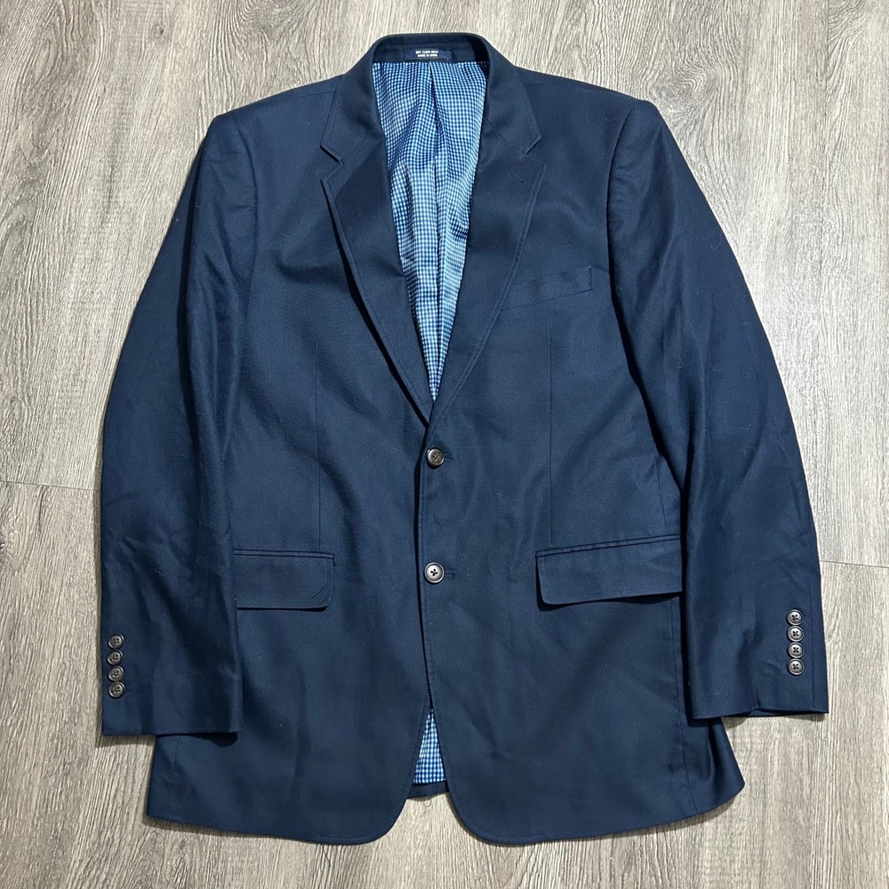 Saddlebred Blazer 38R Navy Blue 100% Cotton Two Button Sport Coat